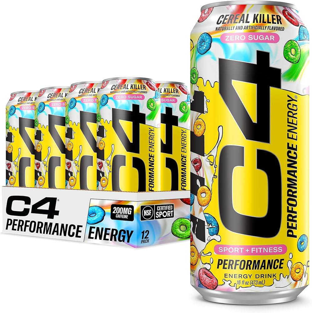 C4 Energy Carbonated Zero Sugar Energy Drink, Pre Workout Drink + Beta Alanine, Cereal Killer, 16... | Amazon (US)