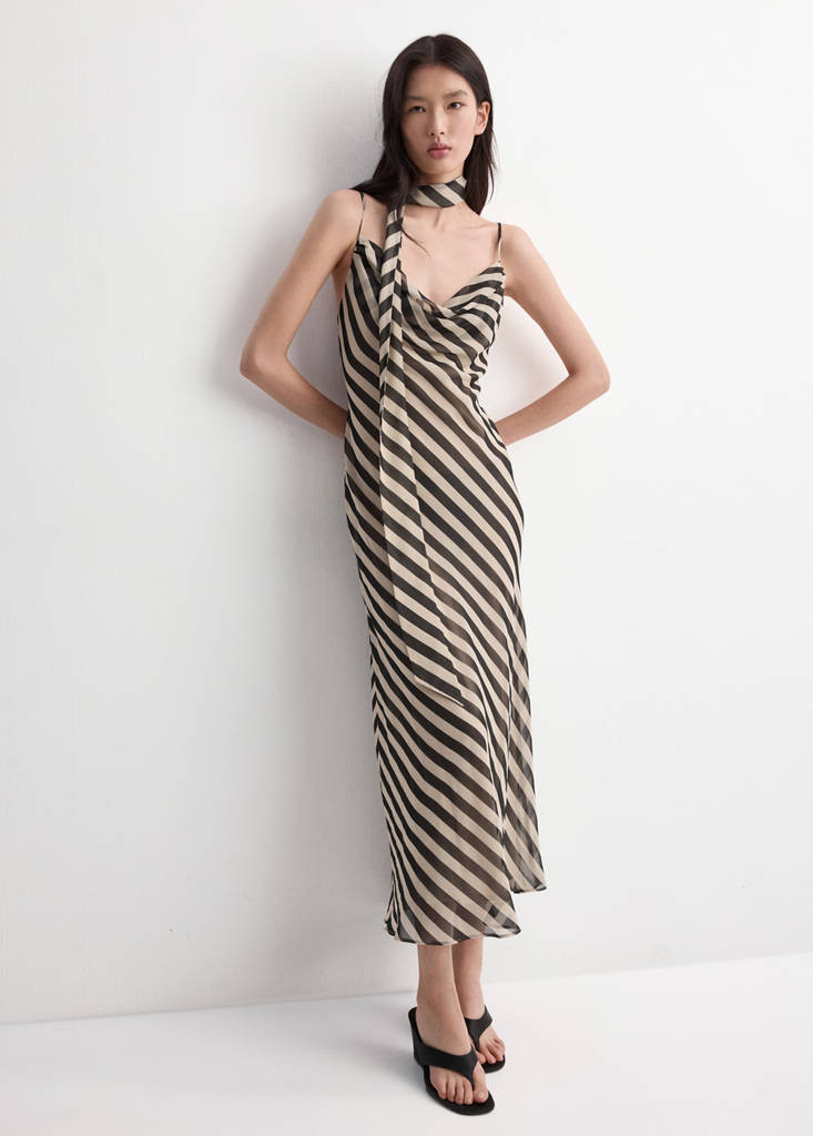 Printed dress with foulard ecru - Women - 6 - MANGO | MANGO (UK)