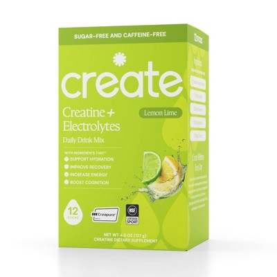 Create Wellness Creatine + Electrolytes Mix Monohydrate Stick Packs NSF Certified for Sport - Lemon Lime - 12ct | Target