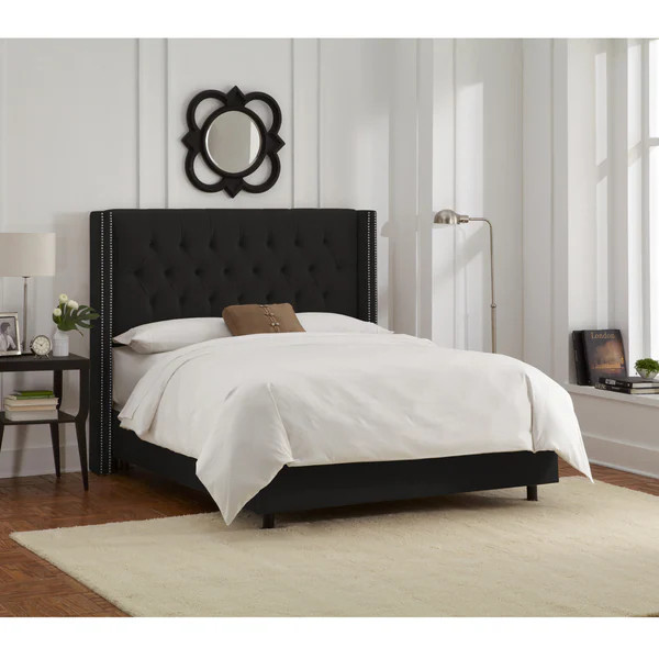 Skyline Furniture Black Velvet Diamond Tufted Wingback Nail Bed | Bed Bath & Beyond