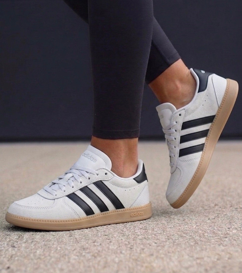 The Adidas Breaknet Sleek Shoes generally fit true to size. These give a nice Samba inspired look for $65. They’re cute with jeans, leggings, Spanx Air Essentials, and casual dresses.