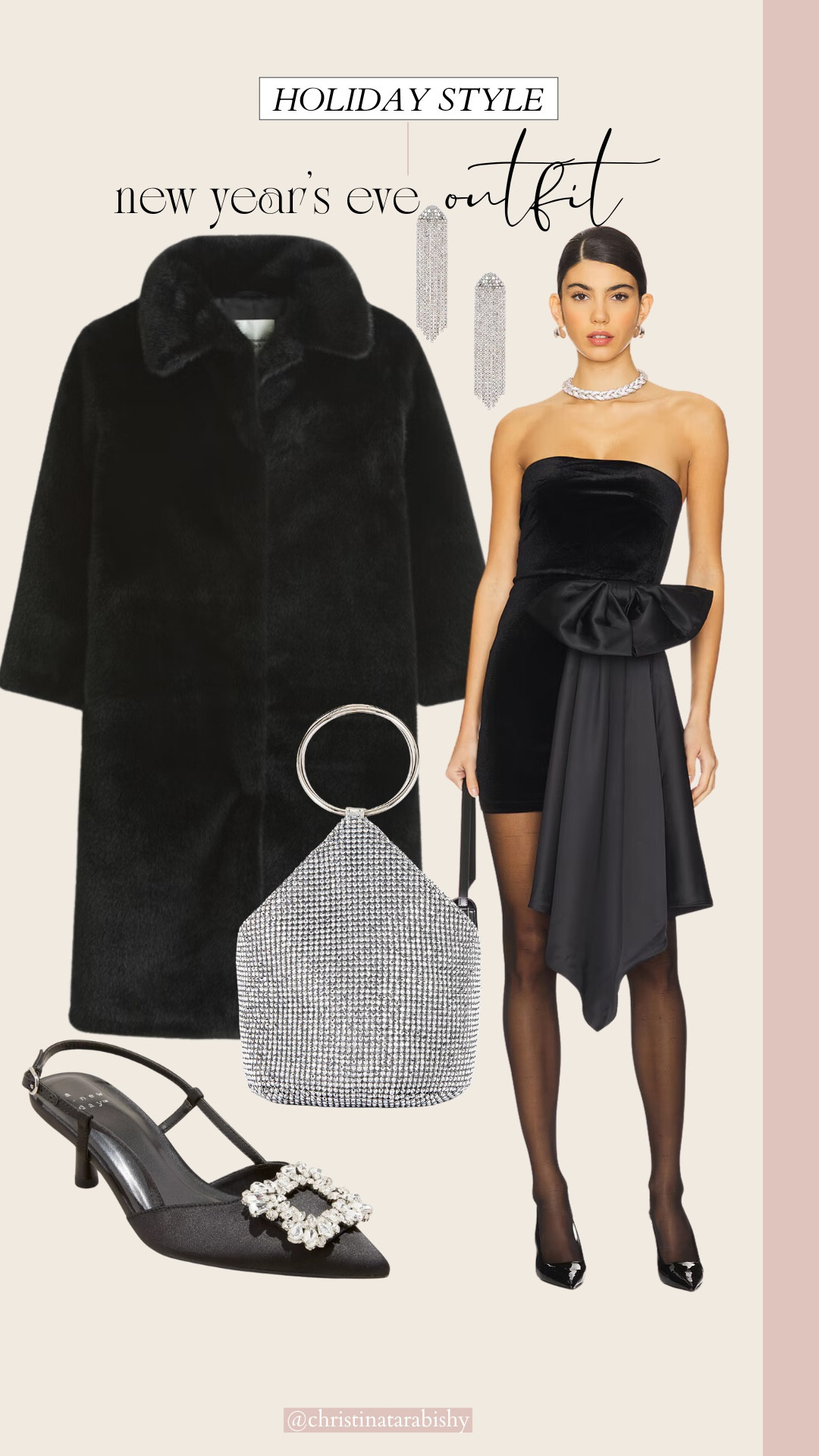 New Year’s Eve outfit idea. Faux fur coat, big bow mini dress, sequin accessories! 

#LTKHoliday #LTKSeasonal #LTKParties