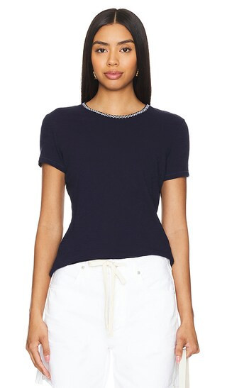 Goldie Embroidered Neck Classic Tee in Navy. - size XS | Revolve Clothing (Global)