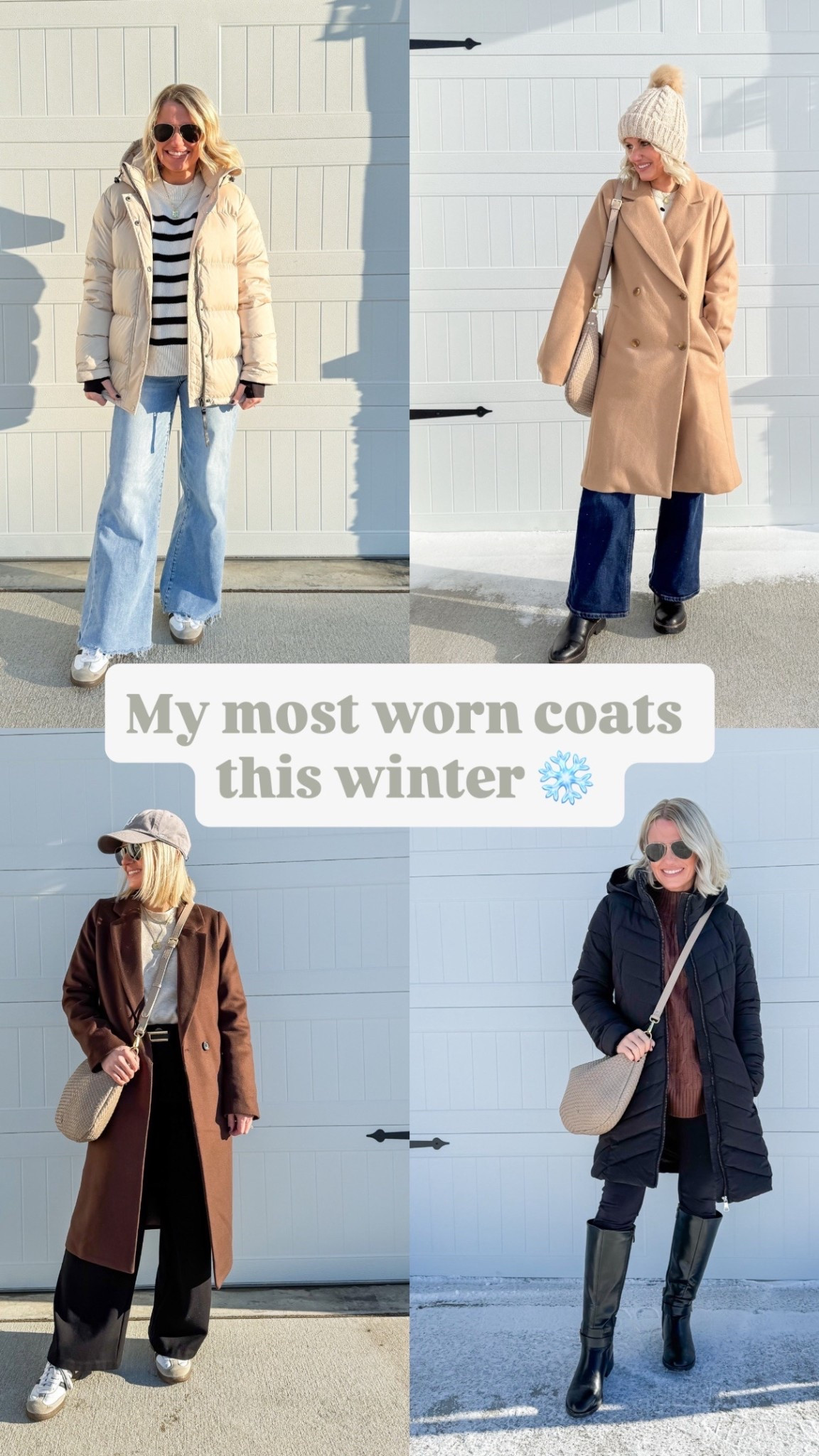 My most worn coats this winter living in Michigan. 
1.) Quince down puffer jacket
2.) Gap Factory relaxed topcoat
3.) Quince wool coat
4.) DKNY coat from Costco- I linked the almost exact coat from Amazon

#LTKOver40 #LTKSeasonal #LTKPetite