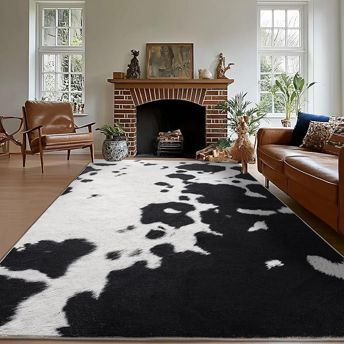Amazon.com: plumlik Cowhide Rug Area Rugs for Living Room, 4x6 Cow Print Rug Machine Washable for... | Amazon (US)