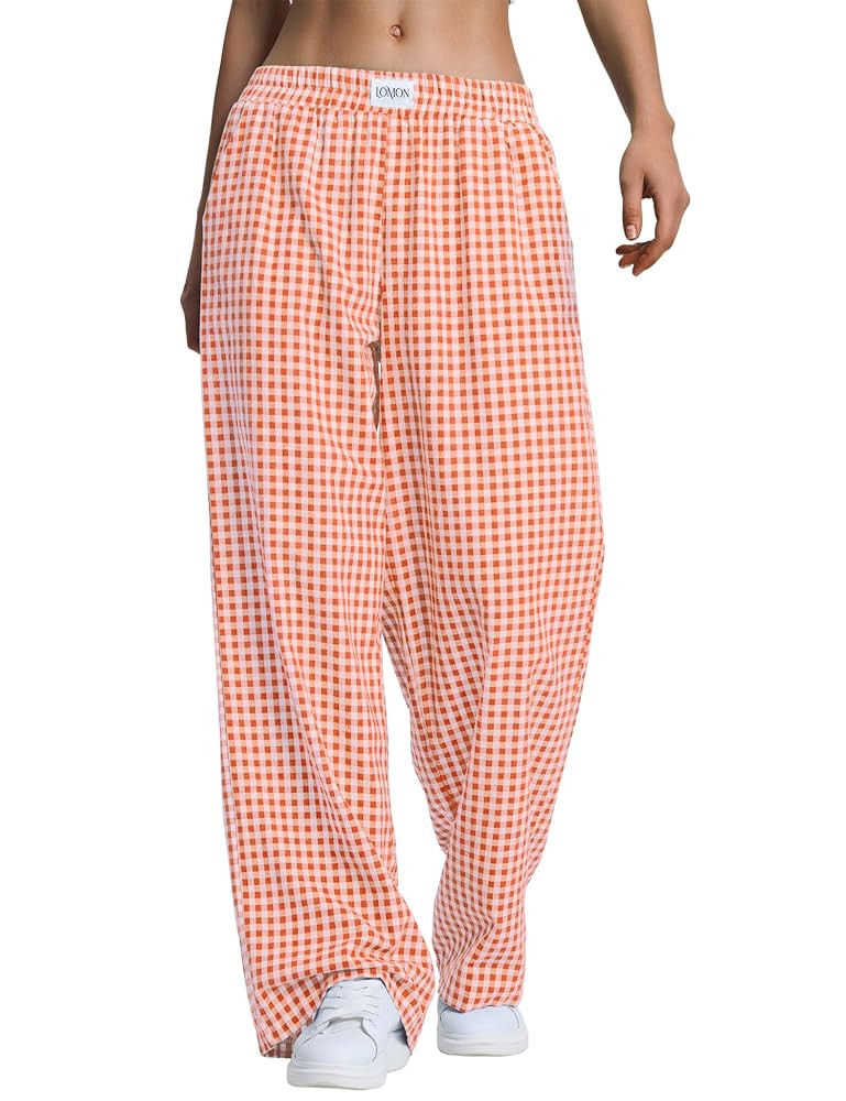 LOMON Women's Striped Gingham Boxer Pants Cotton Pajama Lounge Pj Casual Plaid Trousers Y2K Beach... | Amazon (US)