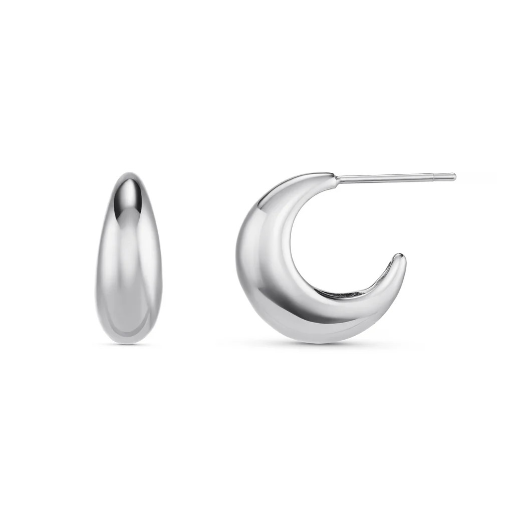 LUXE Tapered Dome Hoop Earrings - Silver | Orelia
