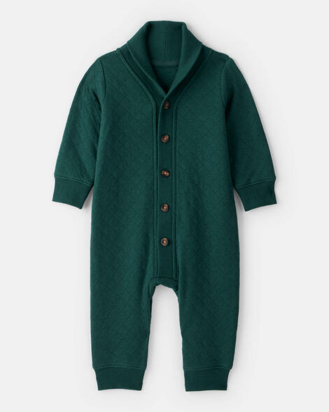 Baby Boy Quilted Long-Sleeve Jumpsuit - Green | Carter's Inc