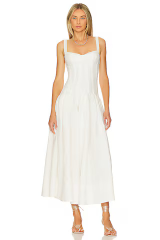 NICHOLAS Makenna Drop Waist Corset Midi Dress in Milk from Revolve.com | Revolve Clothing (Global)
