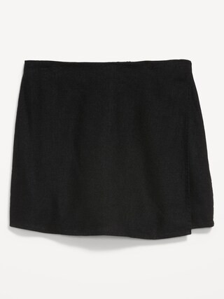 High-Waisted Faux-Wrap Linen-Blend Mini Skort | Old Navy (US)