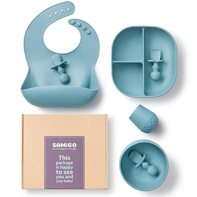SAMiGO Baby Led Weaning Supplies, Silicone Baby Feeding Set, Suction Plate and Bowl, Self Feeding... | Amazon (US)
