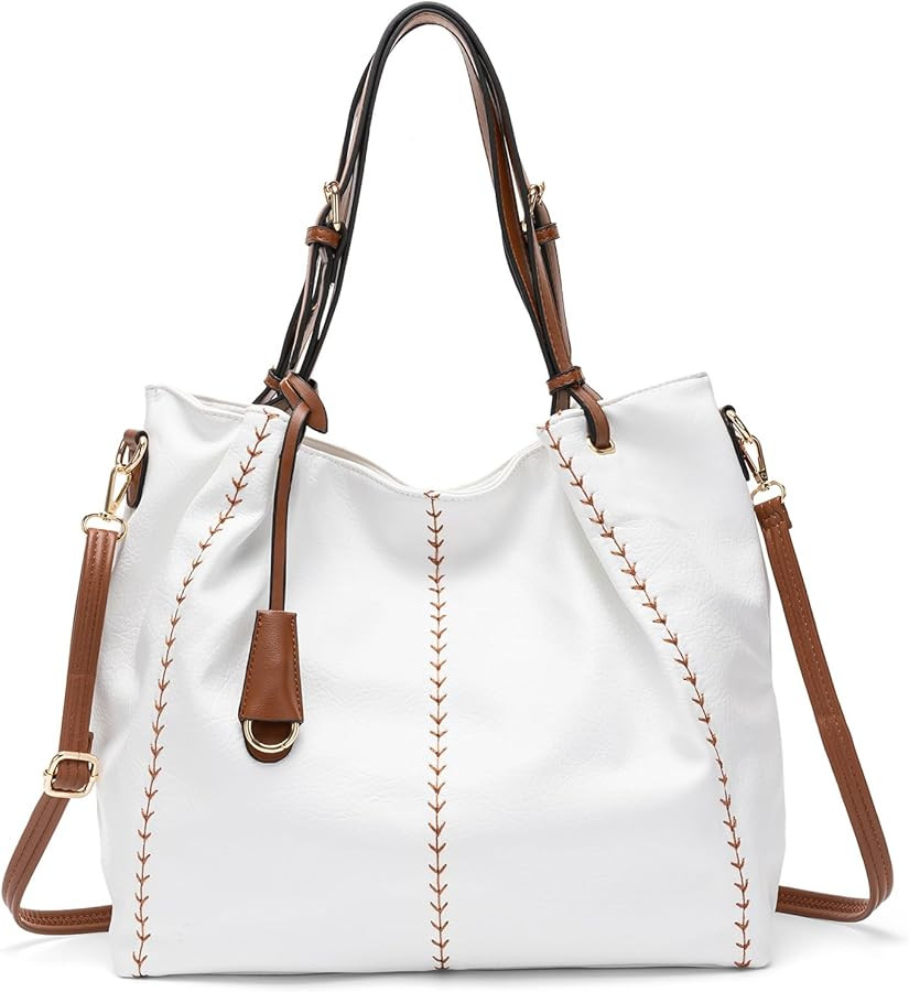 myfriday Vintage Hobo Shoulder Bag for Women Soft Leather Bucket Tote Bag Fashionable Structured ... | Amazon (US)