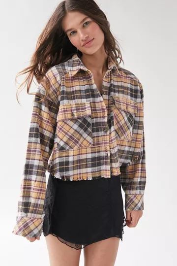 BDG Joey Flannel Cropped Button-Down Shirt | Urban Outfitters (US and RoW)