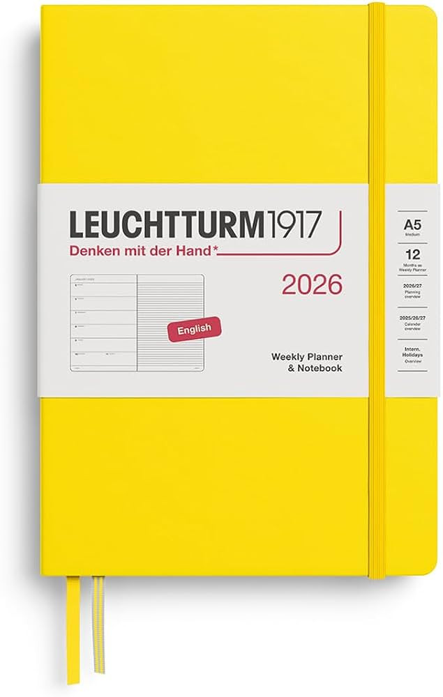 LEUCHTTURM1917 - Weekly Planner & Notebook 2026, Hardcover, Medium (A5), Ruled, Lemon (Jan 1 - De... | Amazon (US)