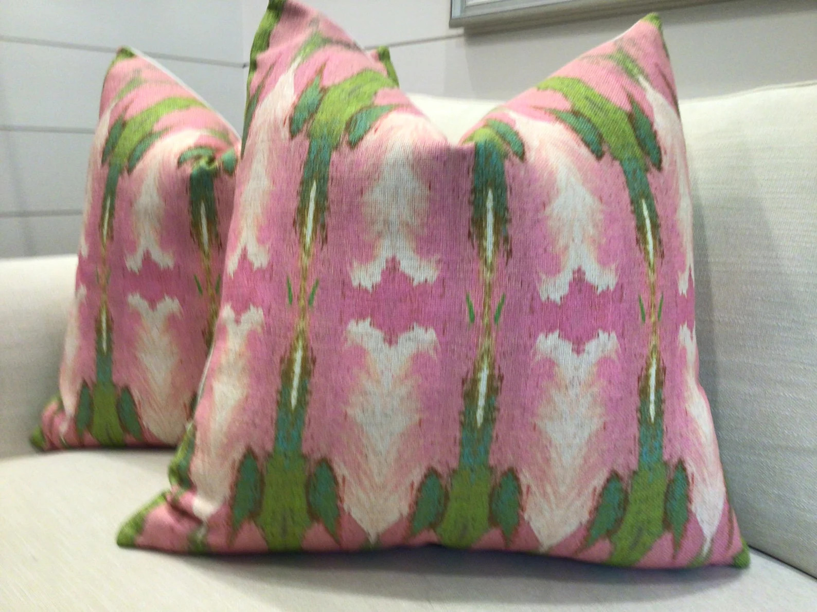 LAURA PARKS “Cabana Pink” pillow covers in soft pink and lime green | Etsy (US)
