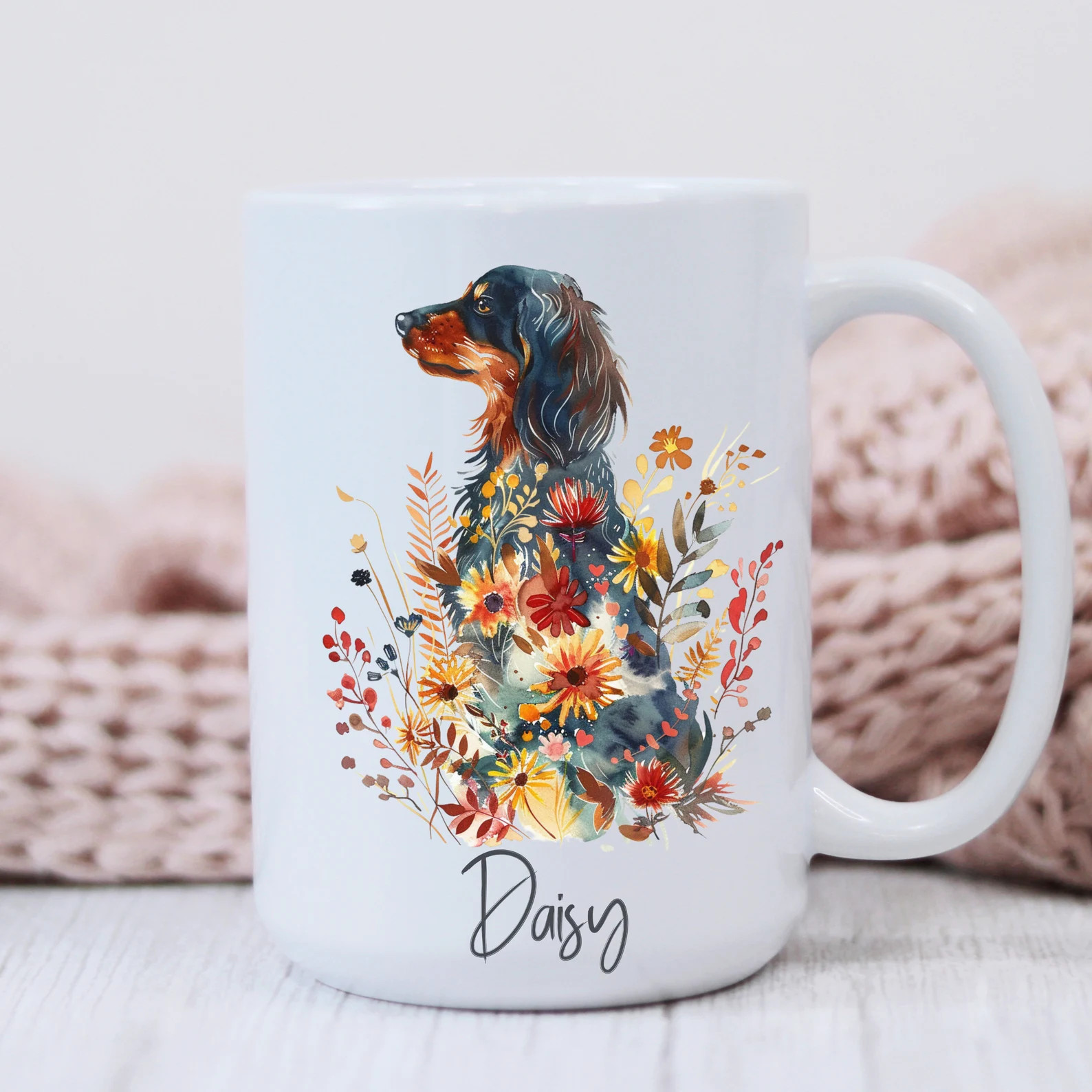 Dachshund Mug Personalized Vintage Pressed Flower Wiener Dog Custom Coffee Cup Dachshund Gift Flo... | Etsy (US)