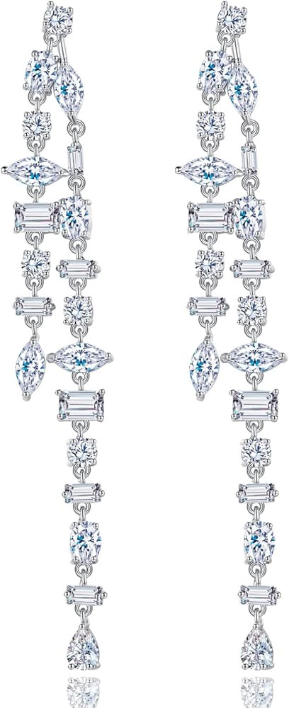 Wedding Earrings for Brides, Silver Earrings for Women, 18K White Gold Plated Sterling Silver Pos... | Amazon (US)