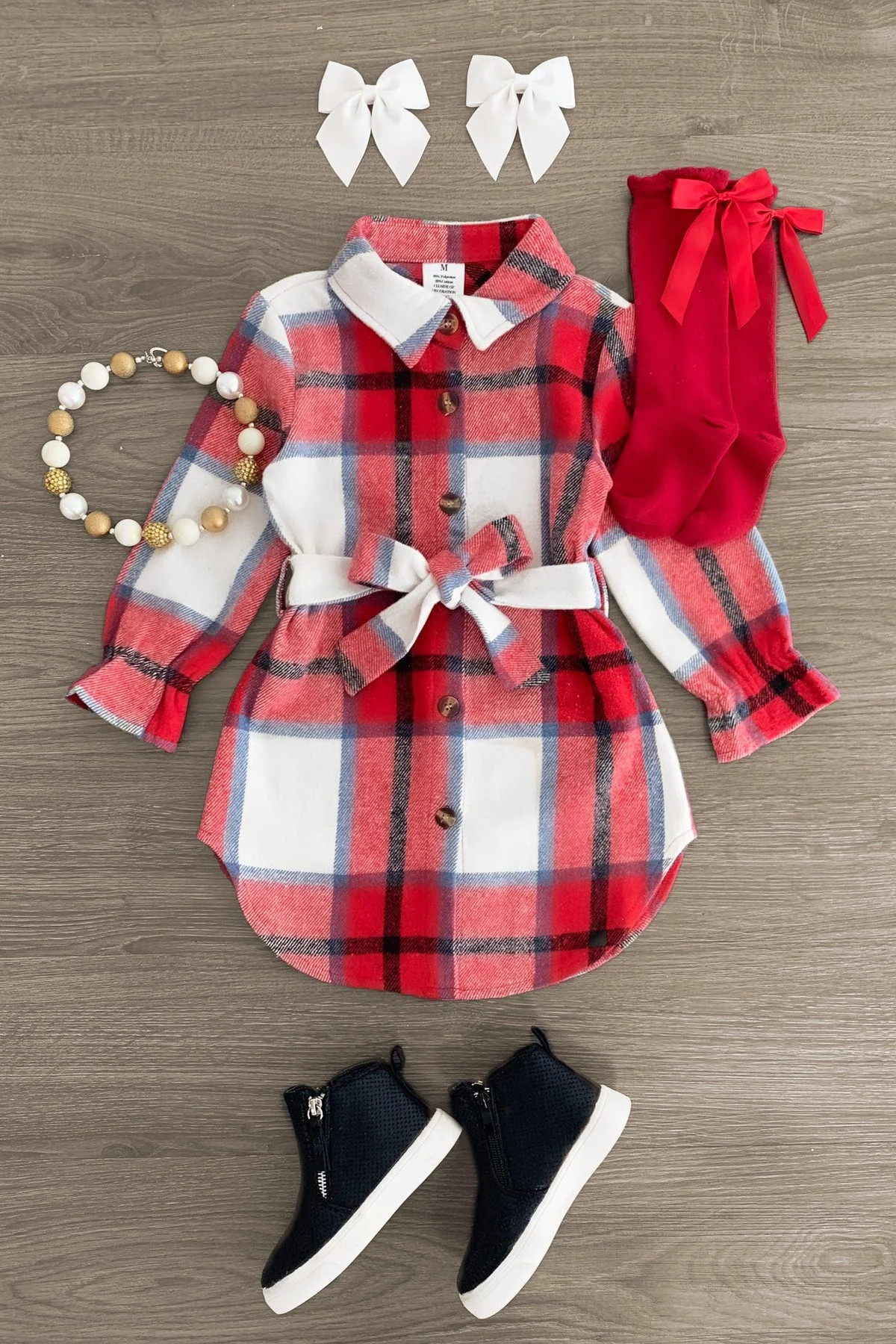 Red & Blue Button Flannel Dress | Sparkle In Pink