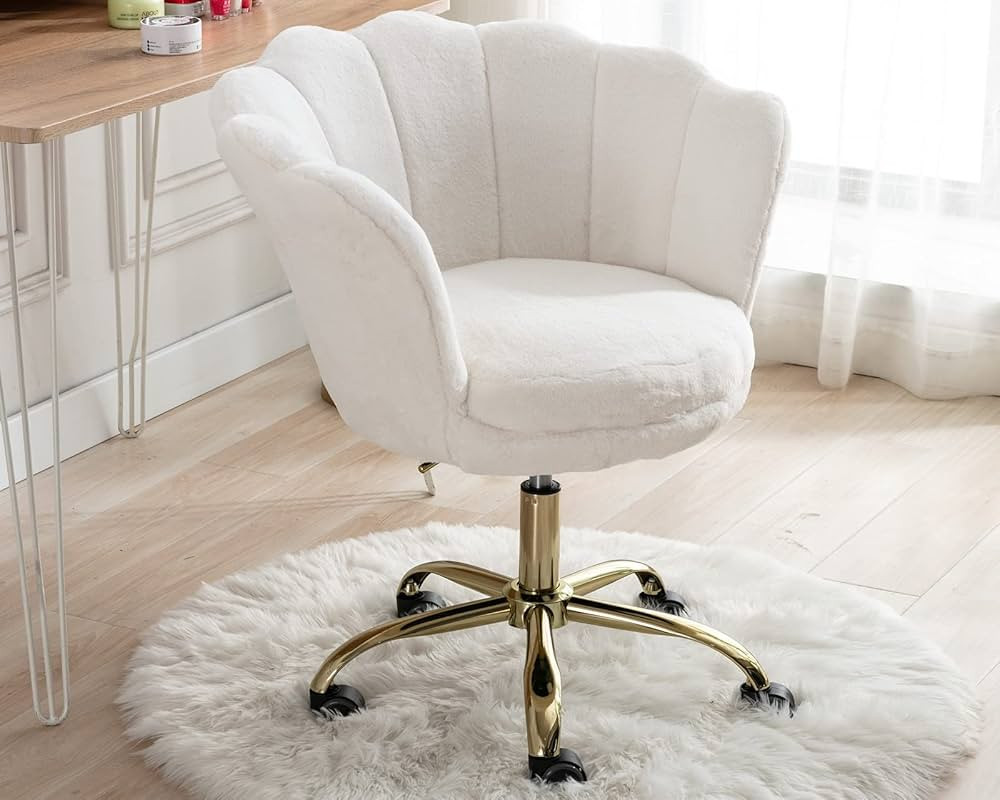 CIMOTA White Desk Chair Cute Adjustable Fluffy Vanity Chair Modern Home Office Chair Scalloped Ta... | Amazon (US)