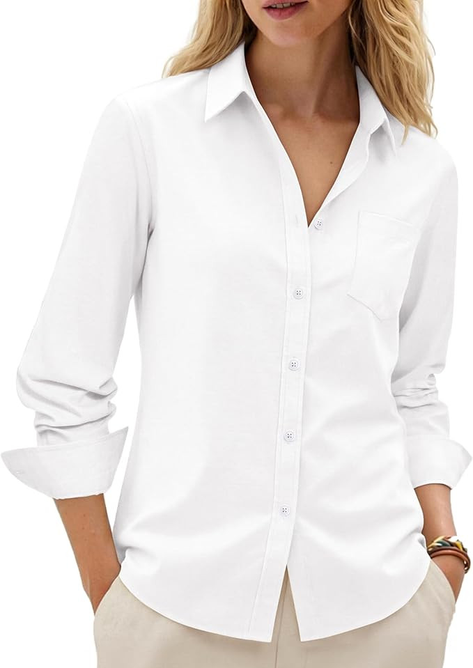 siliteelon Button Down Shirts for Women Cotton Oxford Shirt Dress Shirt Long Sleeve Work Blouses ... | Amazon (US)