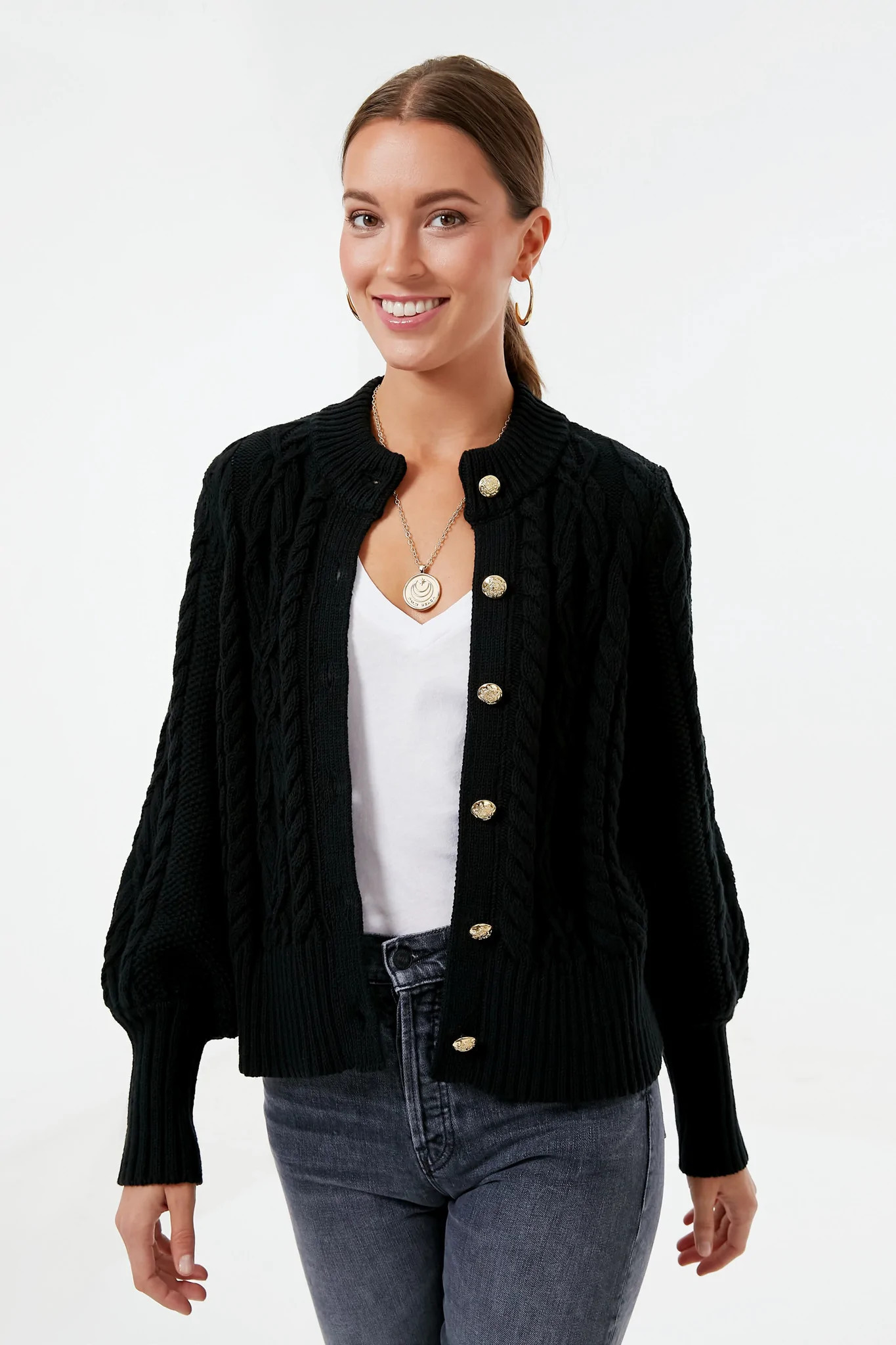 Black Cotton Colette Cardigan | Tuckernuck (US)
