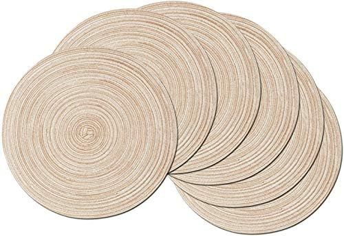 SHACOS Round Braided Placemats Set of 6 Washable Round Placemats for Kitchen Table 15 inch (Beige, 6 | Amazon (US)