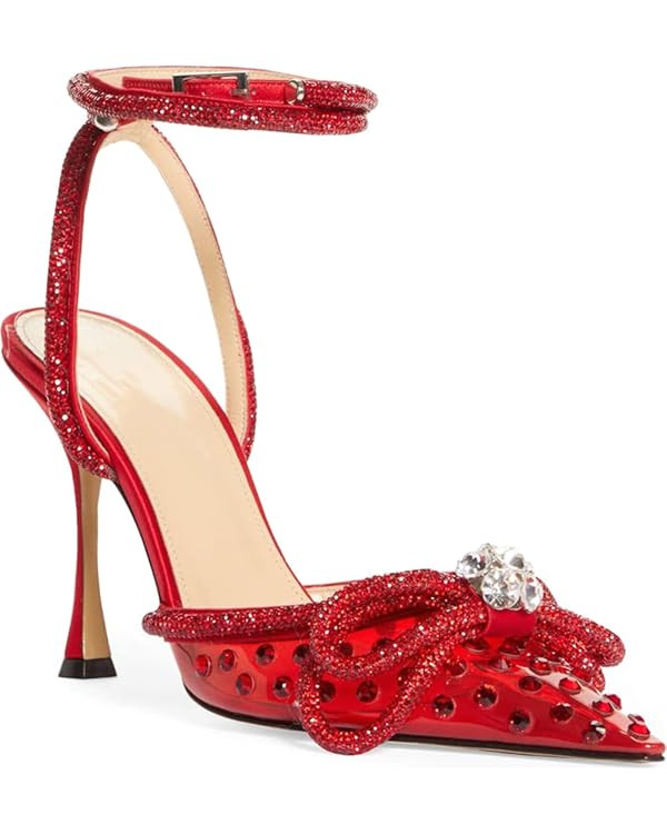 MissHeel Clear Rhinestone Ankle Strap Pumps Heels with Crystal Double Bows 3 inch | Amazon (US)