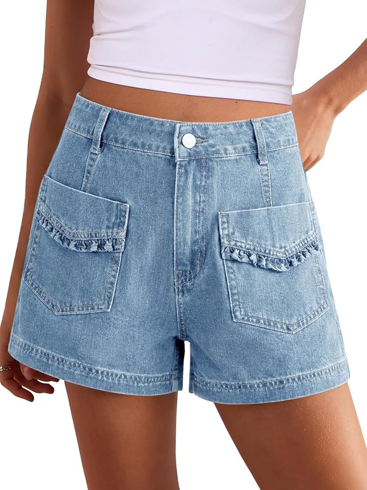 Cicy Bell Womens High Waisted Jean Shorts Summer Baggy Wide Leg Vintage Denim Shorts with Ruffle ... | Amazon (US)