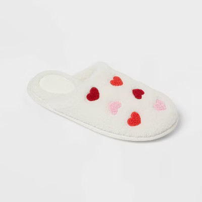 Women's Emily Valentine Hearts Scuff Slipper - Auden™ Ivory XL | Target