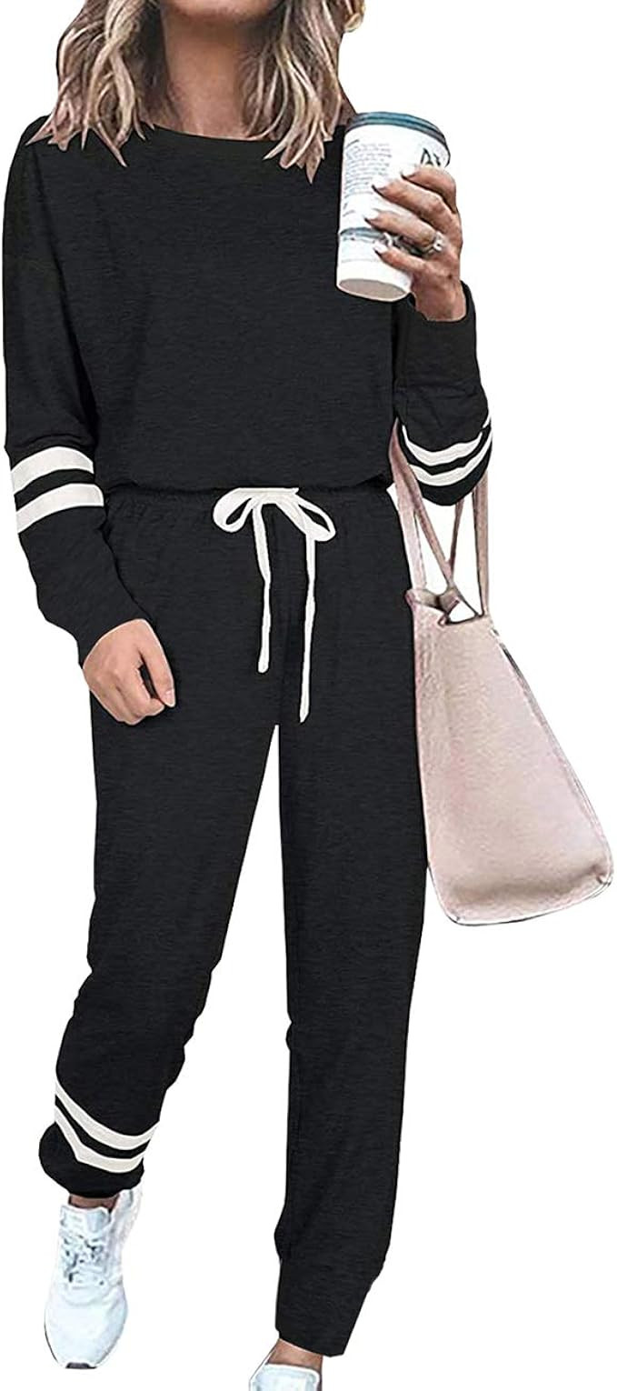 Women's Sweatsuit Sets 2 Pieces Outfits Athletic Clothing Sets Long Sleeve Loungewear Crewneck Jo... | Amazon (US)
