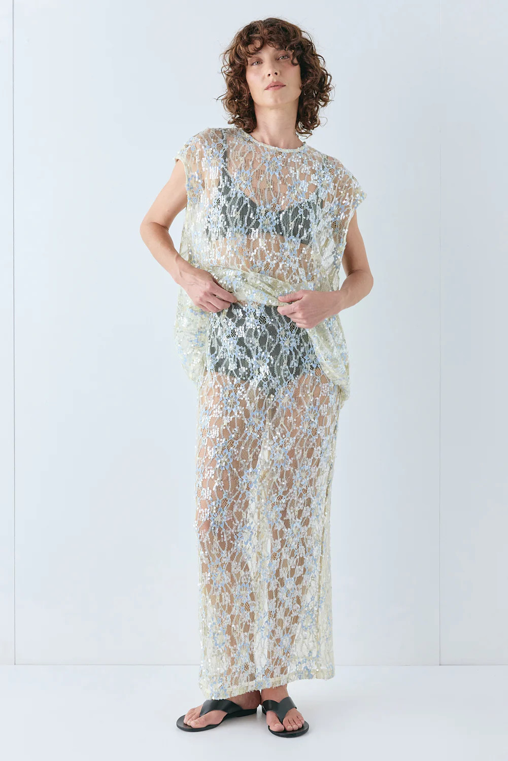 Devyn Sequin Midi Skirt Lace | VRG Grl