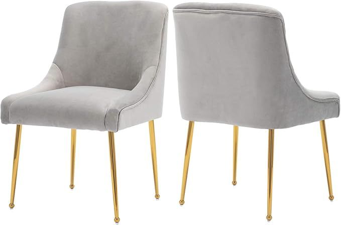Guyou Grey Velvet Dining Chairs Set of 2, Modern Upholstered Accent Dining Room Chairs with Gold ... | Amazon (US)