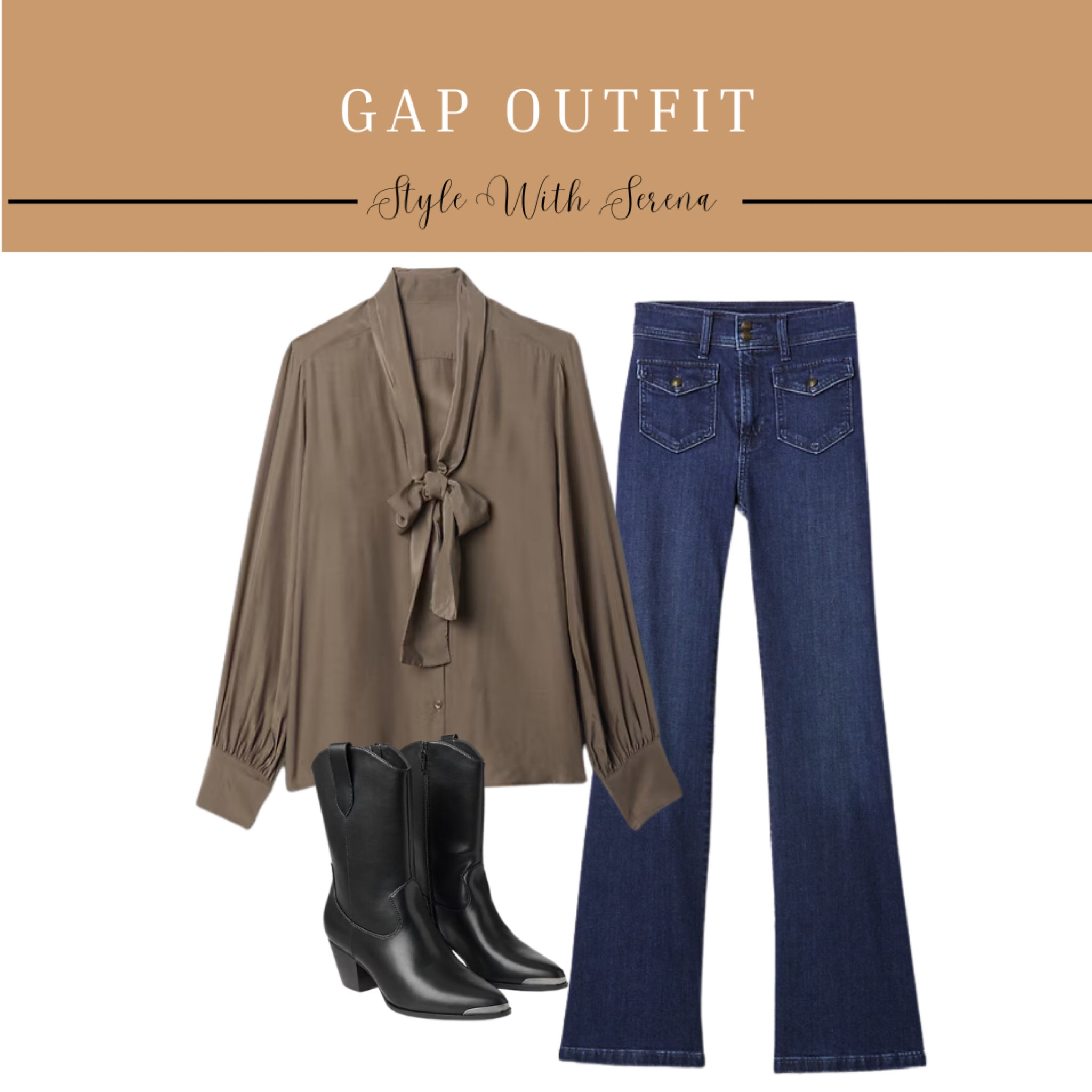 Gap outfit, fall outfit, blouse, bow blouse, jeans, denim, booties 

#LTKFindsUnder100 #LTKSeasonal #LTKStyleTip