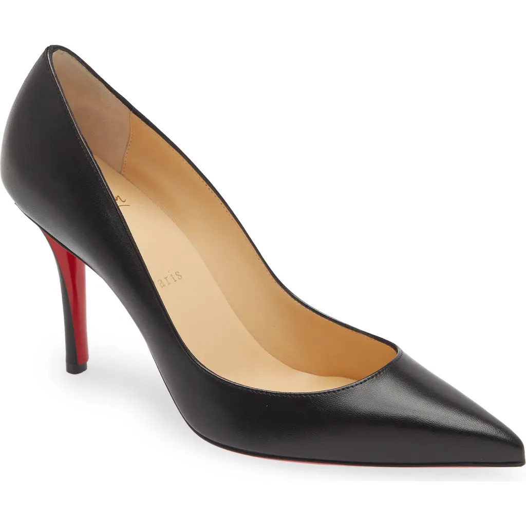 Christian Louboutin Apostrophy Pointy Toe Leather Pump in Bk01 Black at Nordstrom, Size 9.5Us | Nordstrom