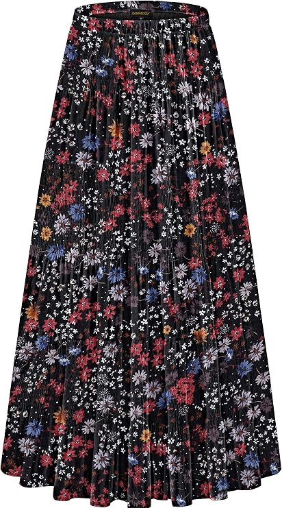 Women's Chiffon Elastic High Waist Pleated A-Line Flared Maxi Skirts | Amazon (US)