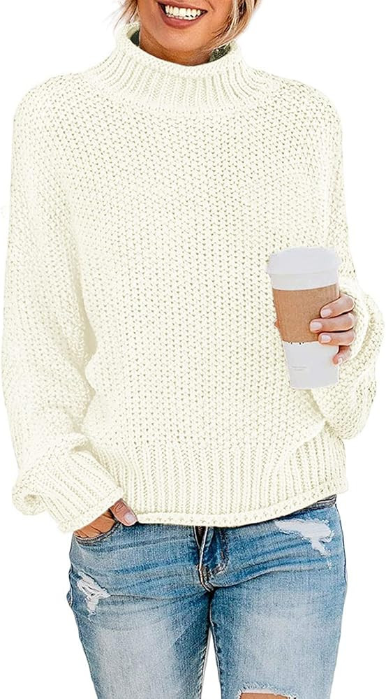 Amazon.com: ZESICA Women's Turtleneck Batwing Sleeve Loose Oversized Chunky Knitted Pullover Swea... | Amazon (US)