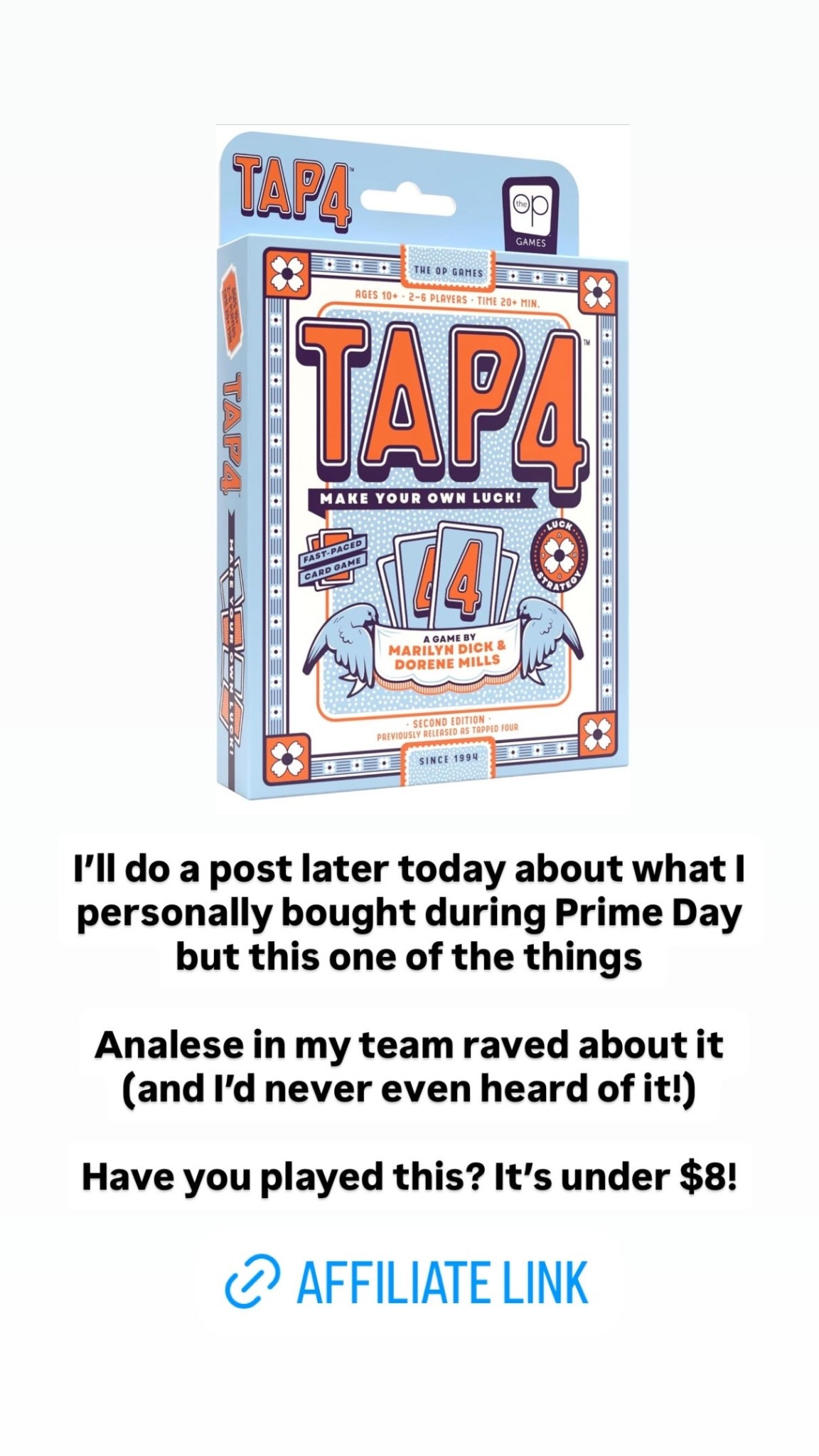 I’ll do a post later today about what I personally bought during Prime Day but this one of the things 

Analese in my team raved about it (and I’d never even heard of it!) 

Have you played this? It’s under $8!