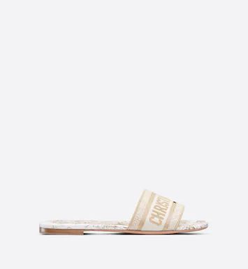 Dway Slide White and Gold-Tone Cotton Embroidered with Dior Jardin d'Hiver Motif in Gold-Tone Met... | Dior Couture