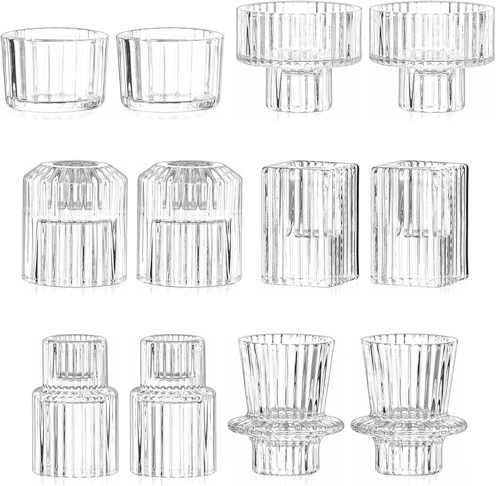 Hewory Taper Candle Holder Set of 12, Glass Candlestick Holders Tealight Candle Holders for Table... | Amazon (US)