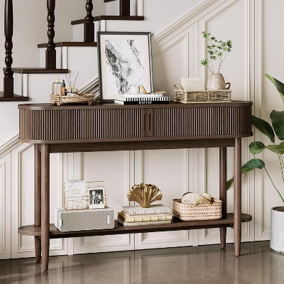 Fluted Console Table, Mid-Century Modern Entryway Cabinet with Sliding Tambour Doors Brown 30.51''*47.64''*11.81'' | Target