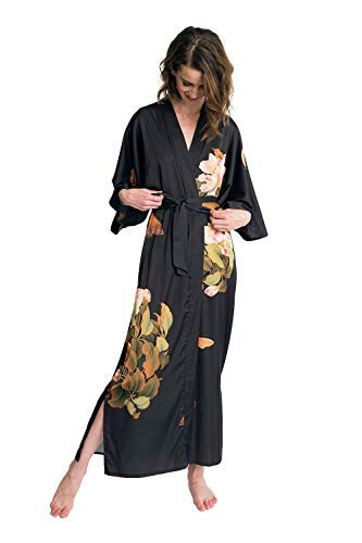 Luxury Kimono Robe for Women | Long Floral Robe | Peony & Butterfly - Black | Original Design | Removable Waist Tie Closure | Soft Lightweight Fabric | One Size | Amazon (US)