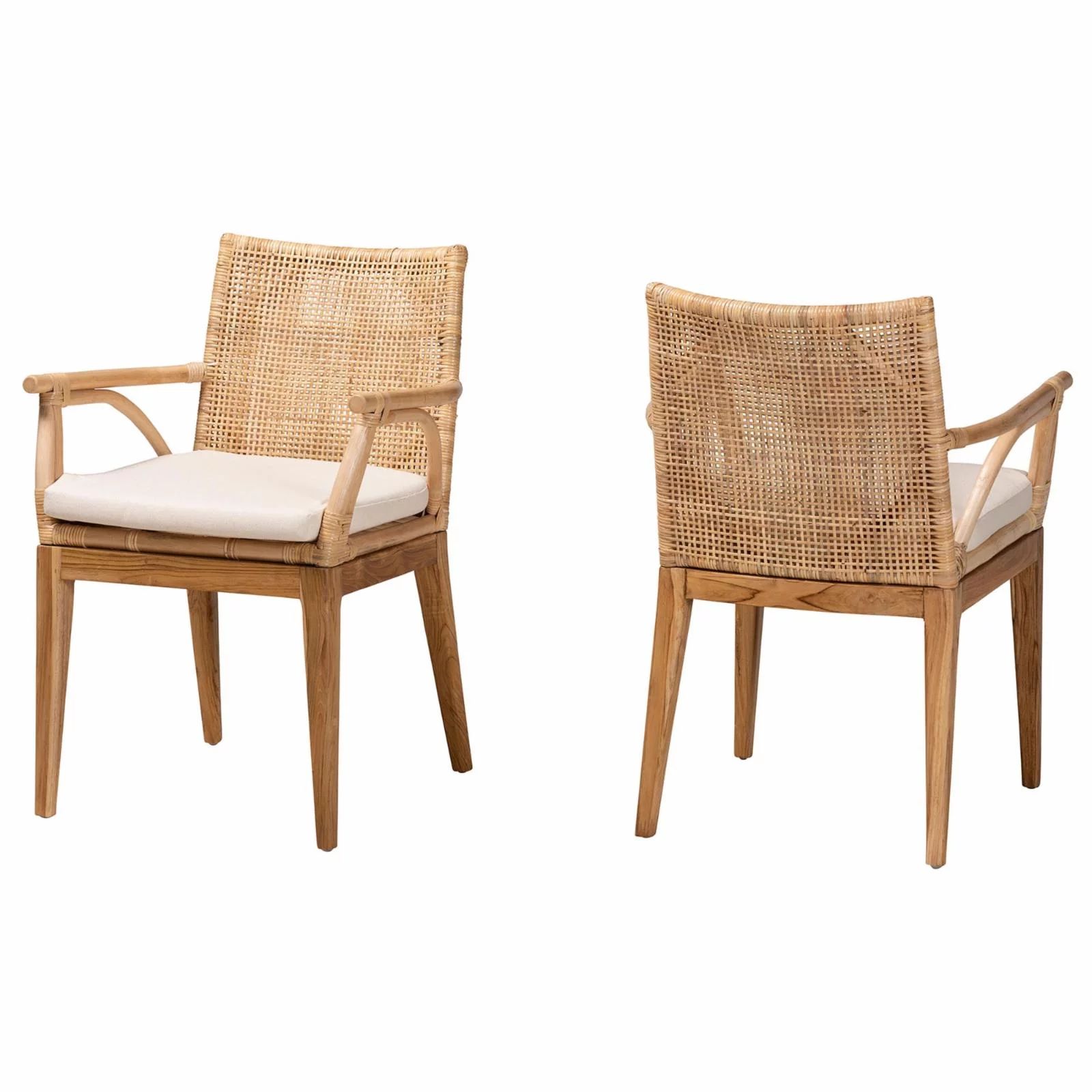 Baxton Studio Storsel Natural Brown Finished Teak Wood and Rattan Dining Chair | Walmart (US)