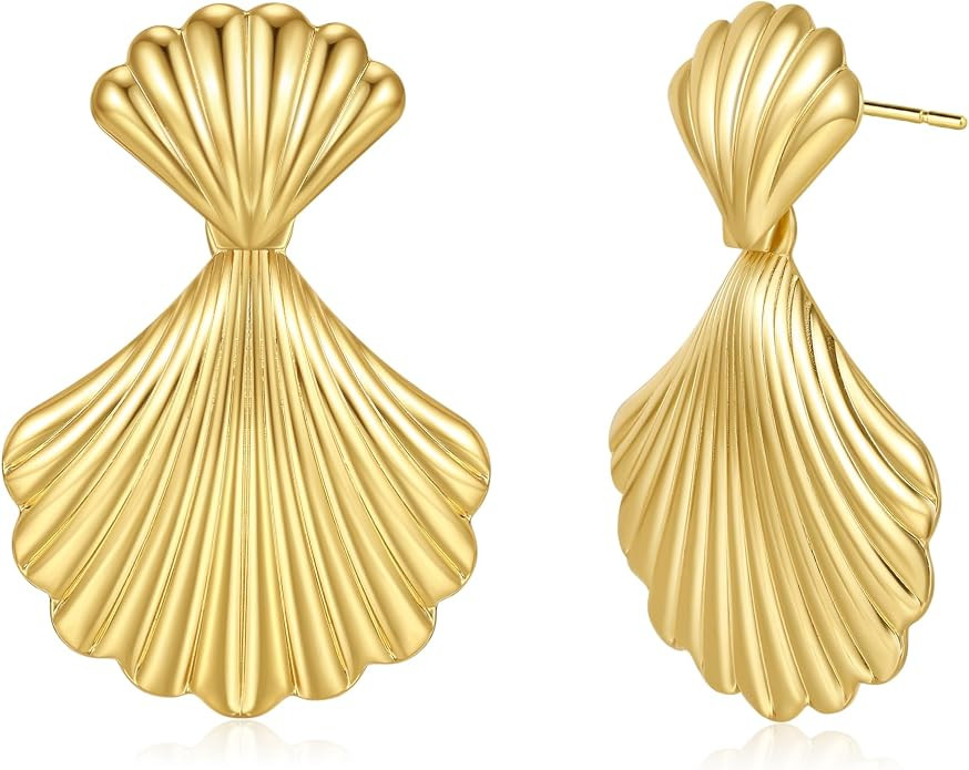 Seashell Earrings for Women 14K Gold Plated Statement Shell Earrings Summer Ocean Beach Jewelry G... | Amazon (US)