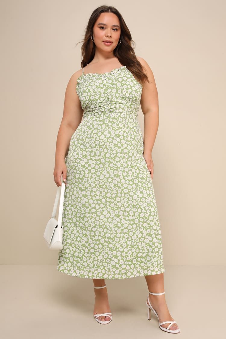 Timeless Touch Green Floral Print A-Line Midi Dress | Lulus
