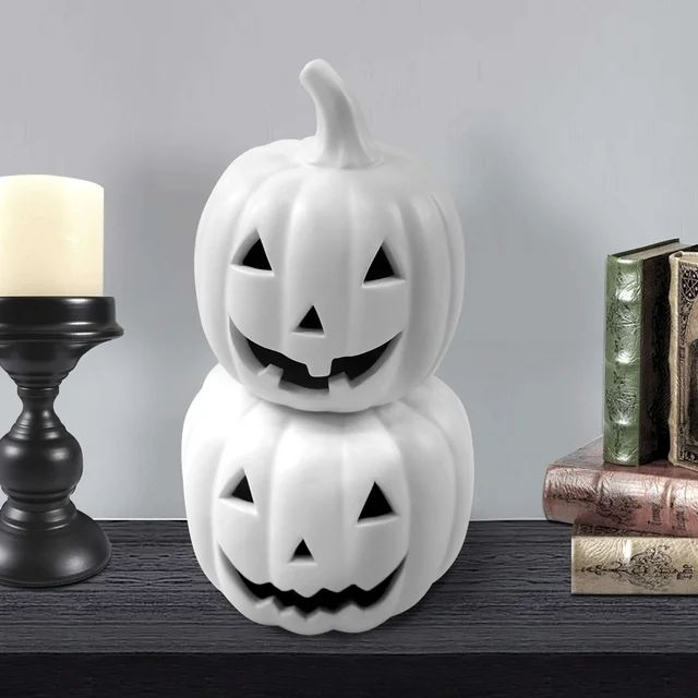 Halloween Black and White Ceramic Pumpkin Decoration, 11 in, by Way To Celebrate | Walmart (US)