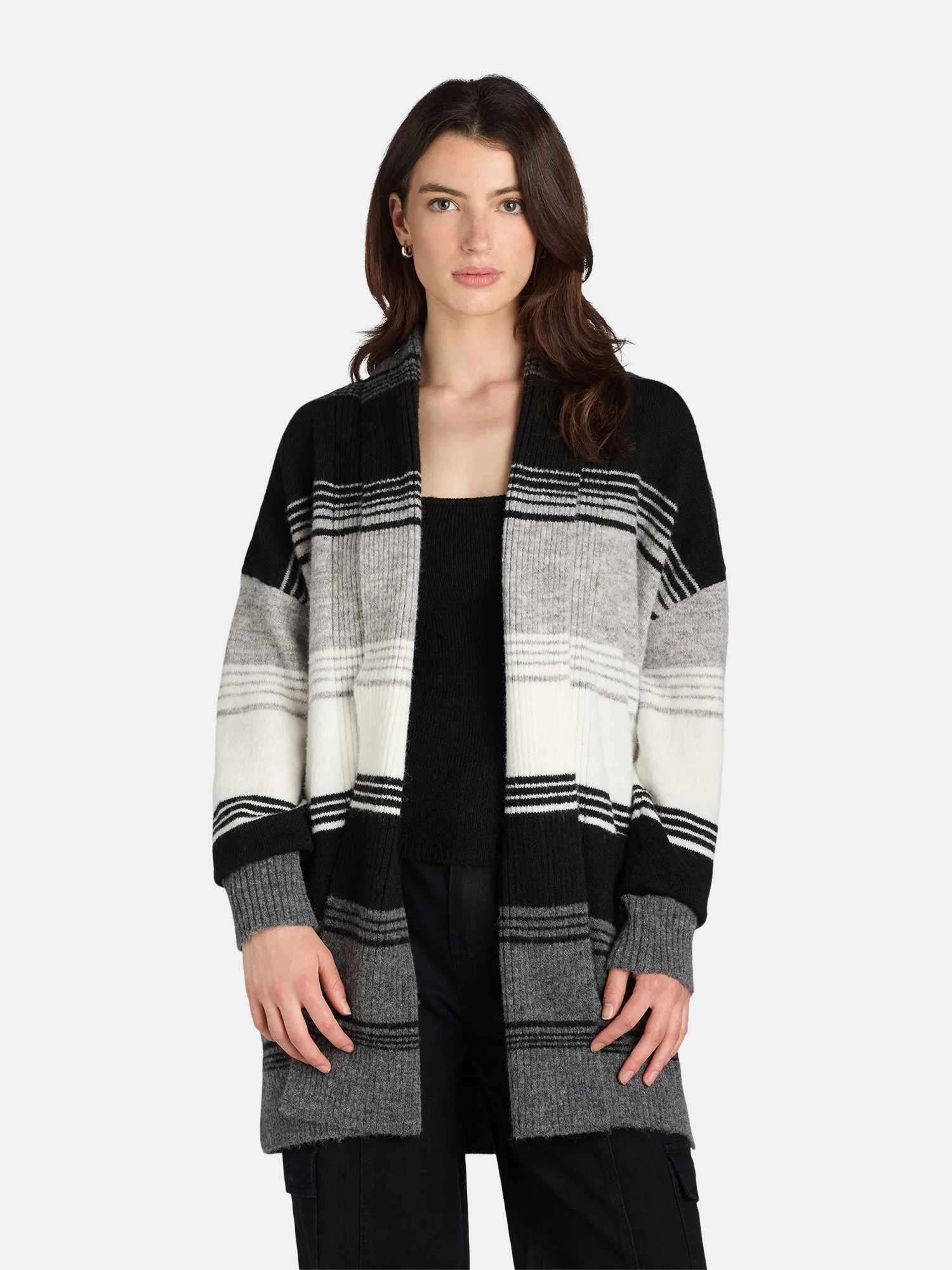 Time and Tru Women's and Women's Plus Fuzzy Open Front Cardigan Sweater, Midweight, Sizes XS-4X | Walmart (US)