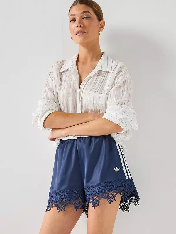 adidas Originals Womens Firebird Satin Lace Shorts - Blue | Very (UK)