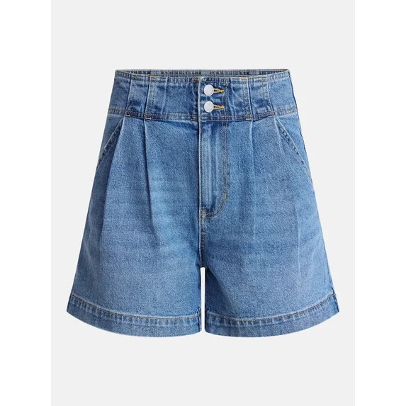 Time and Tru Women's High Rise Pleated Denim Shorts, 4.5" Inseam, Sizes 0-20 - Walmart.com | Walmart (US)