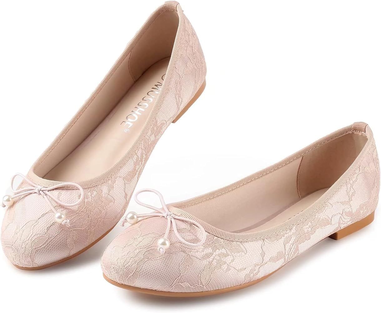 MUSSHOE Flats Shoes Women Breathable Bowknot Women's Flats with Elegant Eyelets | Amazon (US)