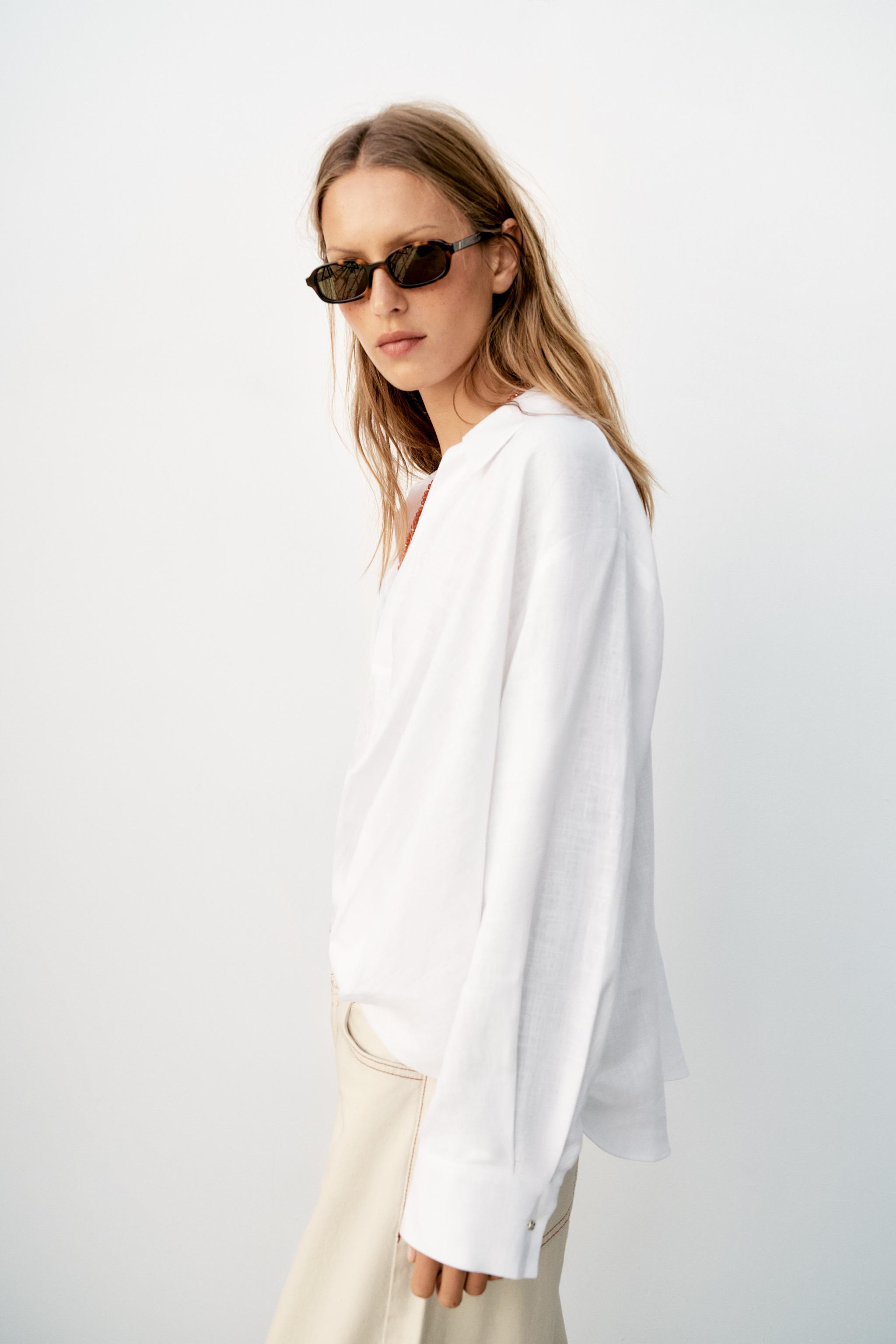LINEN BLEND SHIRT WITH PUFF HEM | Zara UK